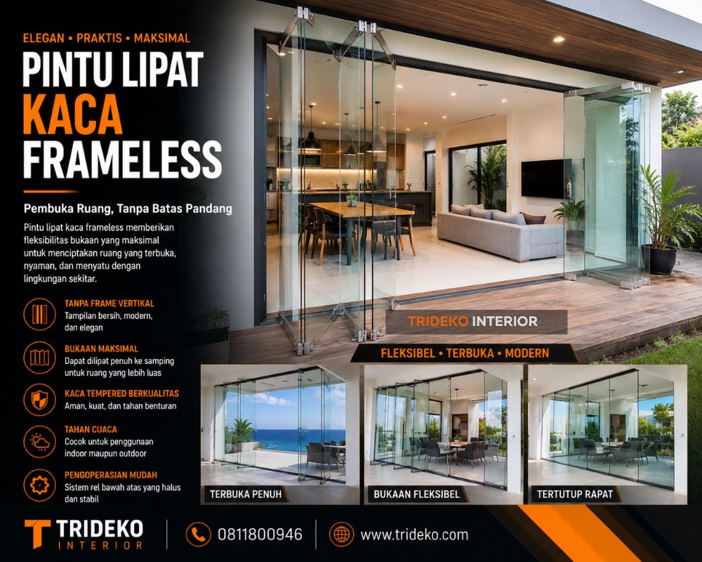 pintu lipat kaca frameless